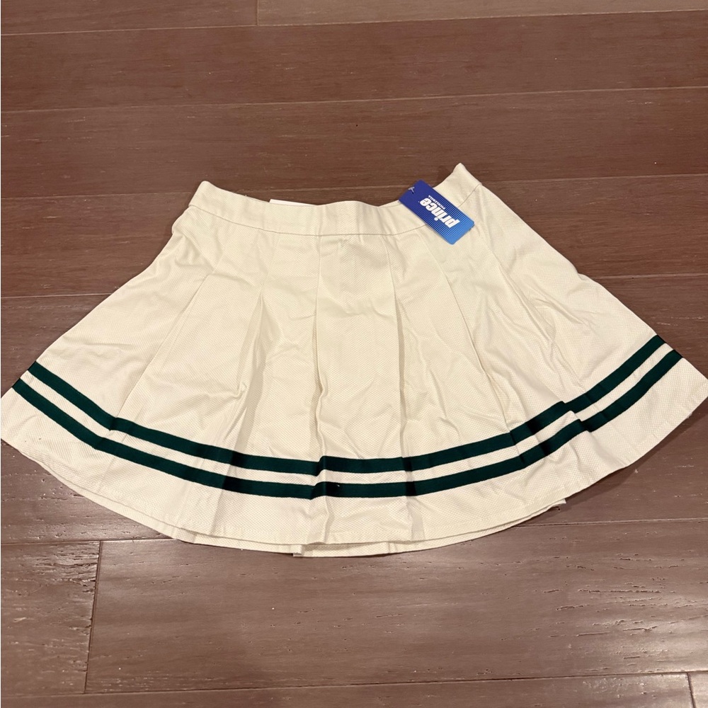 NWT Prince Pleated White Skirt with Green Stripes
